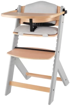 Kinderkraft Enock Grijs/Naturel Houten Kinderstoel Met Zitverkleiner KHENOC0PGRY0000