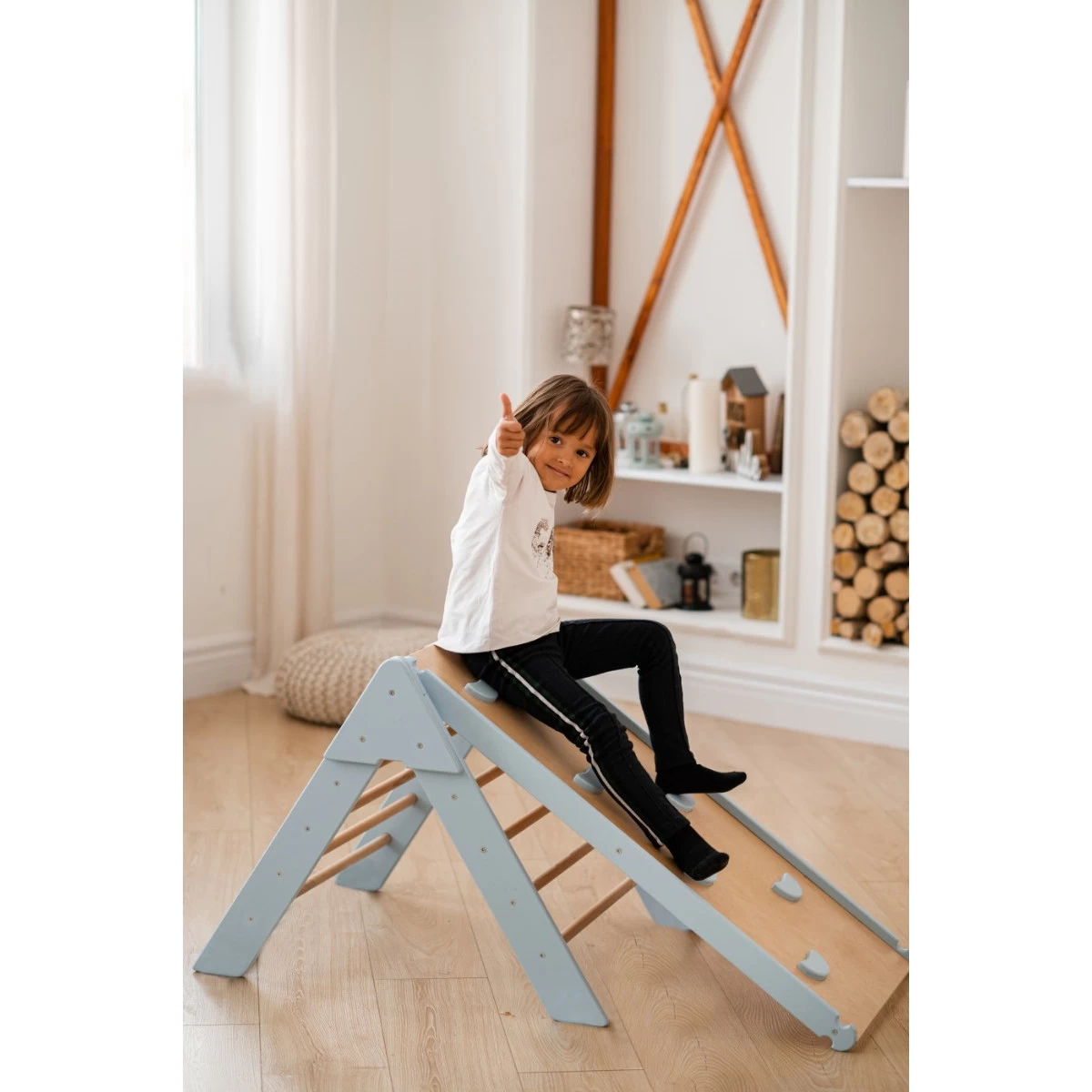 Luna Toys Blauw Houten Klimrek Met Glijbaan LU-36967 - Afbeelding 6