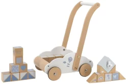 Label Label Blauw Houten Loopwagen Met Blokken LLWT-24678