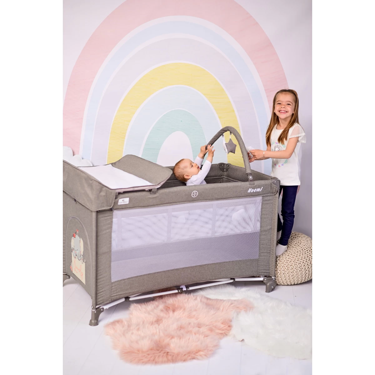 Lorelli Noemi Plus Iceberg Green Star Campingbed Met Bodemverhoger 1008056-2218 - Afbeelding 11