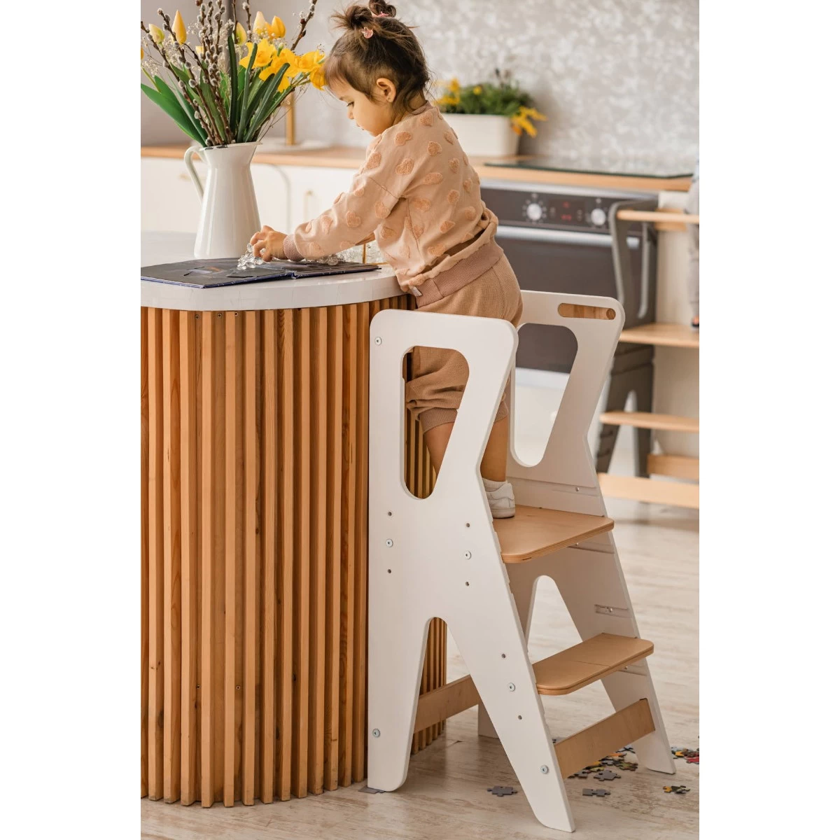 Luna Toys Wit Houten Leertoren Keukenhulp LU-00552 - Afbeelding 2