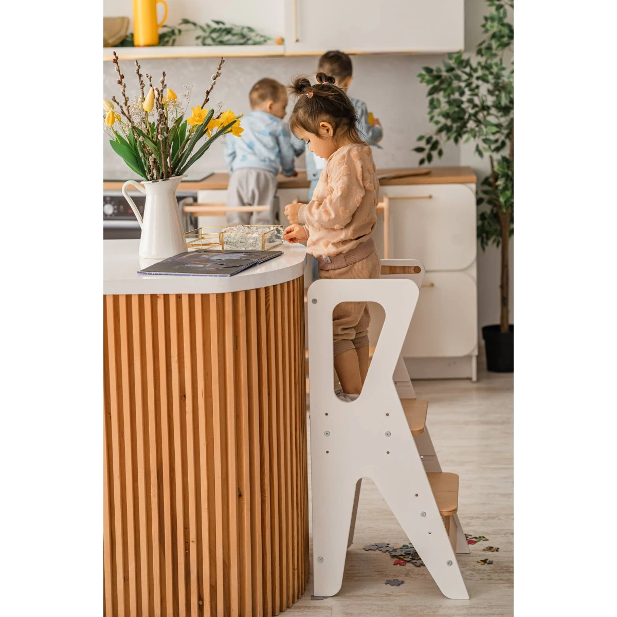 Luna Toys Wit Houten Leertoren Keukenhulp LU-00552 - Afbeelding 4