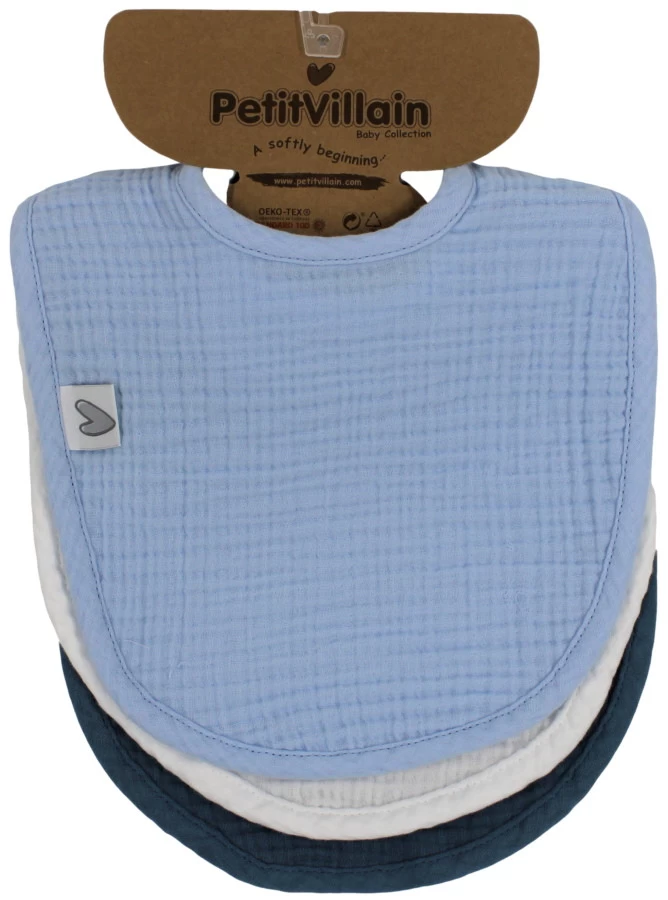 Petit Villain Hydrofiel Lichtblauw/Ecru/Marineblauw 3 Stuks Slabber - Afbeelding 2